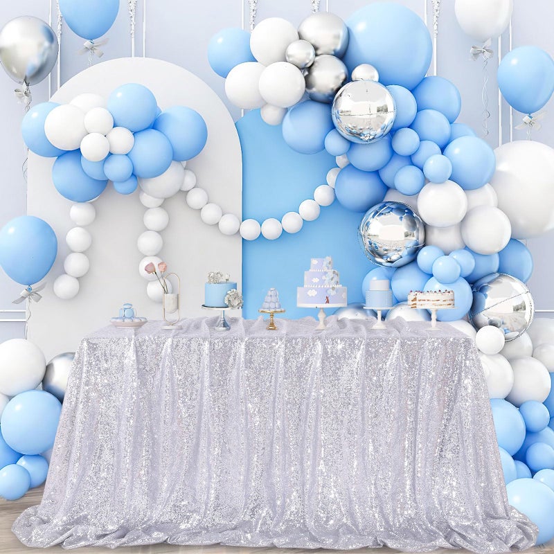 QueenDream Sequin Tablecloth Silver Rectangle Table Cloth - 50x80 Inch Glitter Fabric Overlay for Birthday Wedding Party - Image 3